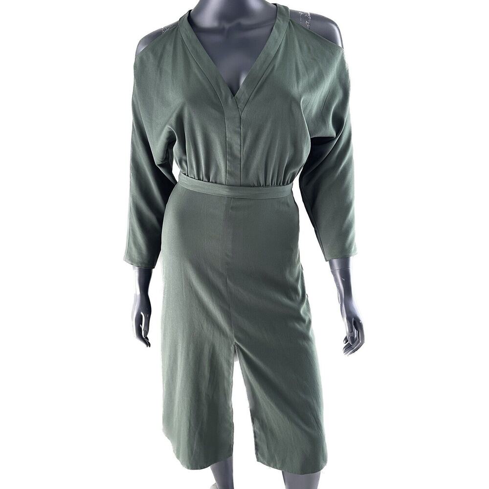 Topshop Cold Shoulder Green Cut Out Dress Size 2 V-neck - Picture 2 of 14